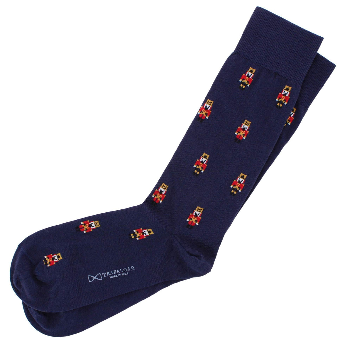 Nutcracker Army Holiday Mid Calf Mercerized Cotton Socks (1 Pair) - Navy