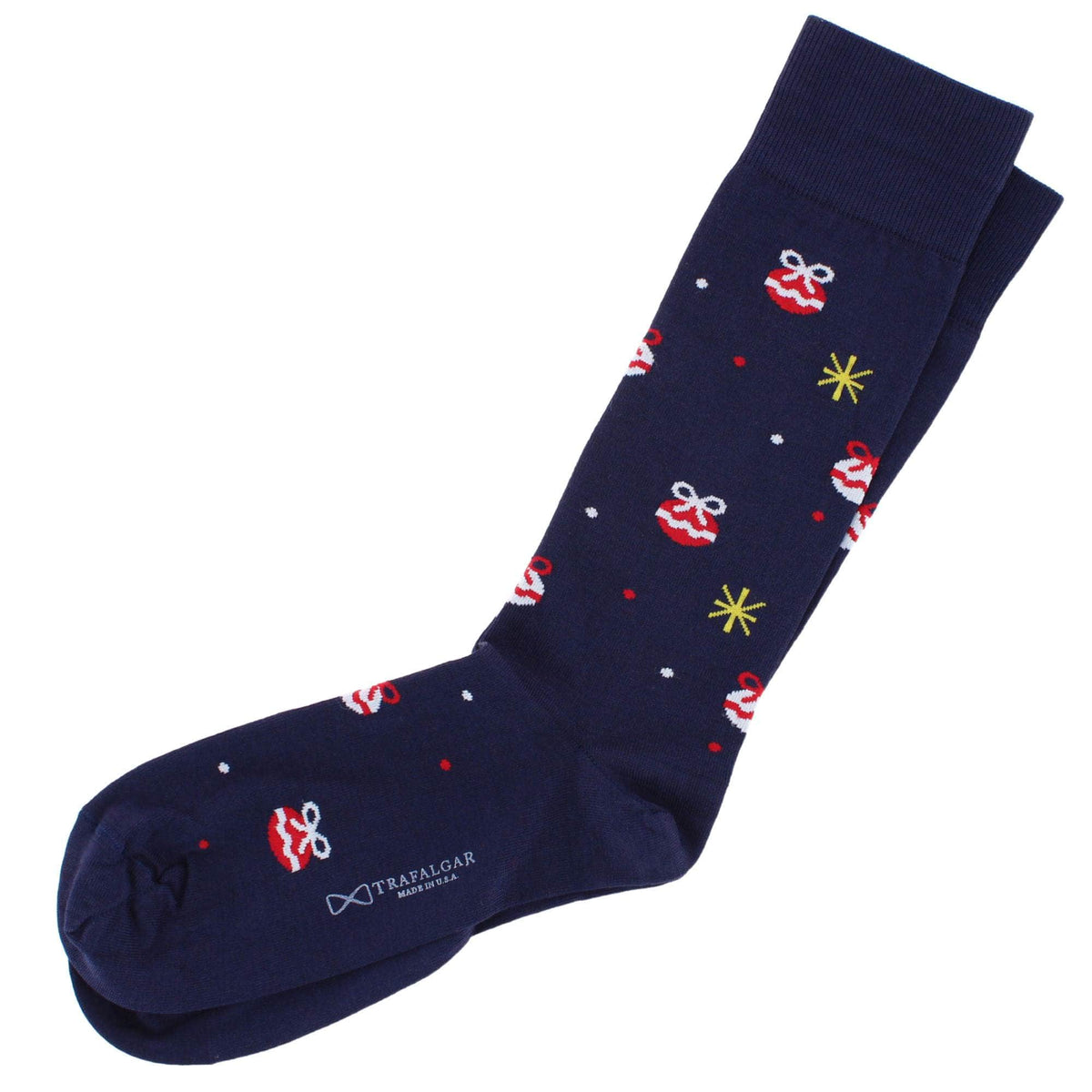 Festive Ornament Holiday Mid Calf Mercerized Cotton Socks (1 Pair) - Navy