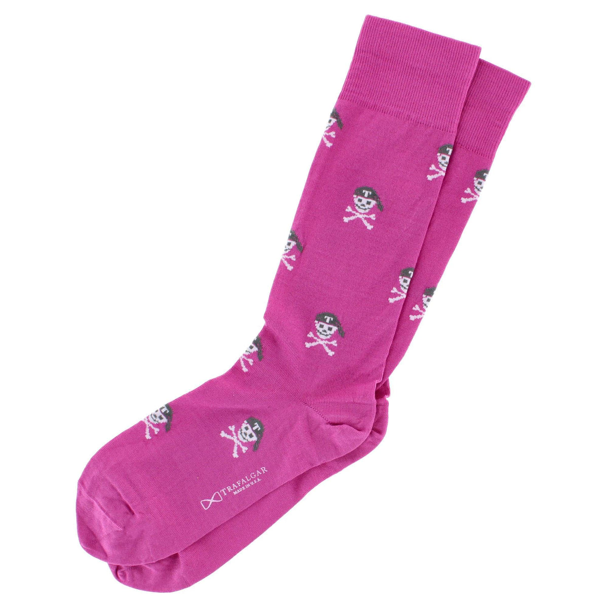 Aye Matey Pirate Skull Mid Calf Mercerized Cotton Socks (1Pair) - Pink