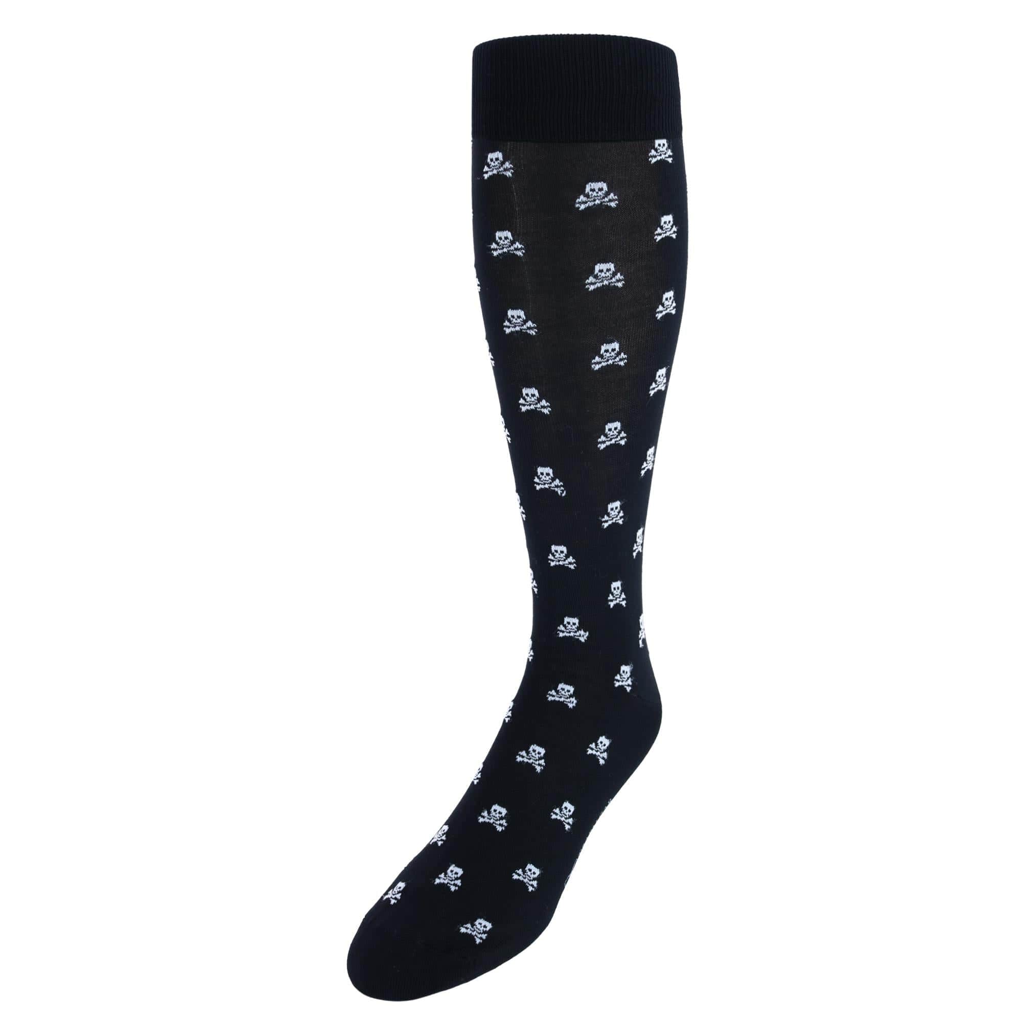 Rodger Skull and Cross Bones Over The Calf Mercerized Cotton Socks - Black