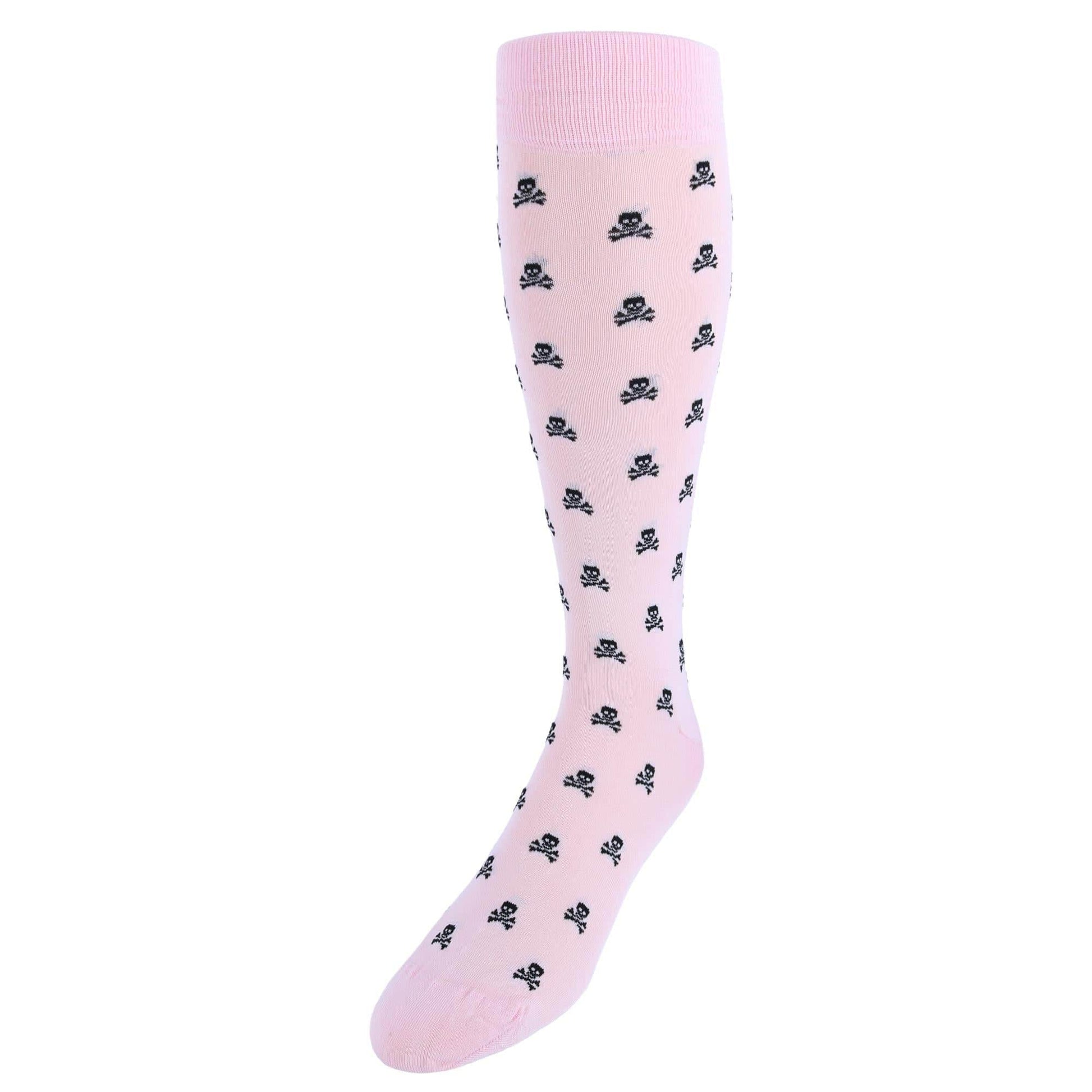 Rodger Skull and Cross Bones Over The Calf Mercerized Cotton Socks - Pink