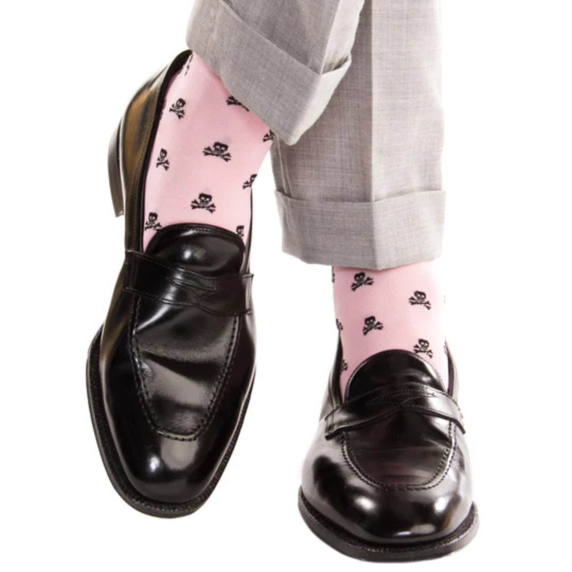 Rodger Skull and Cross Bones Over The Calf Mercerized Cotton Socks - Pink