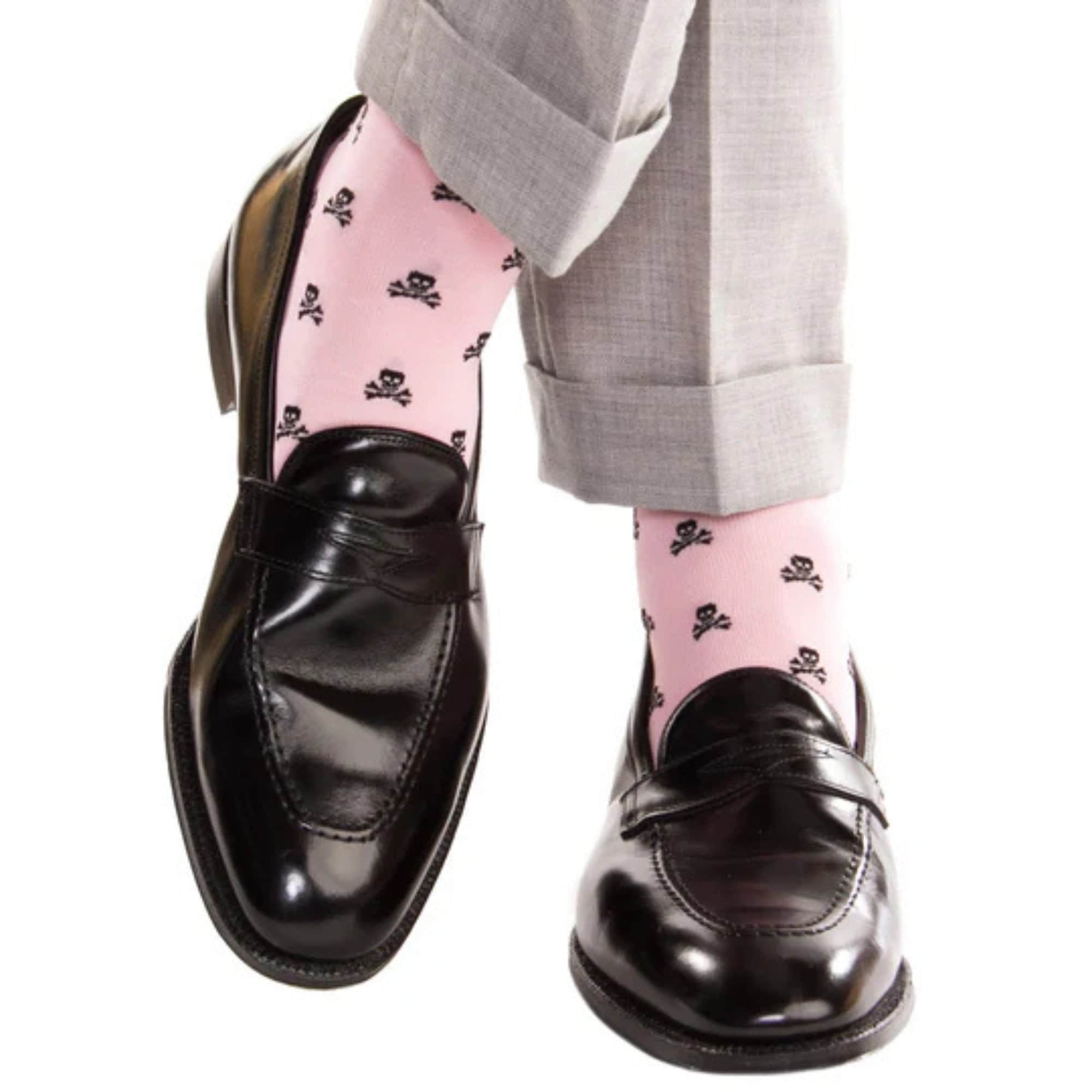 Rodger Skull and Cross Bones Over The Calf Mercerized Cotton Socks - Pink