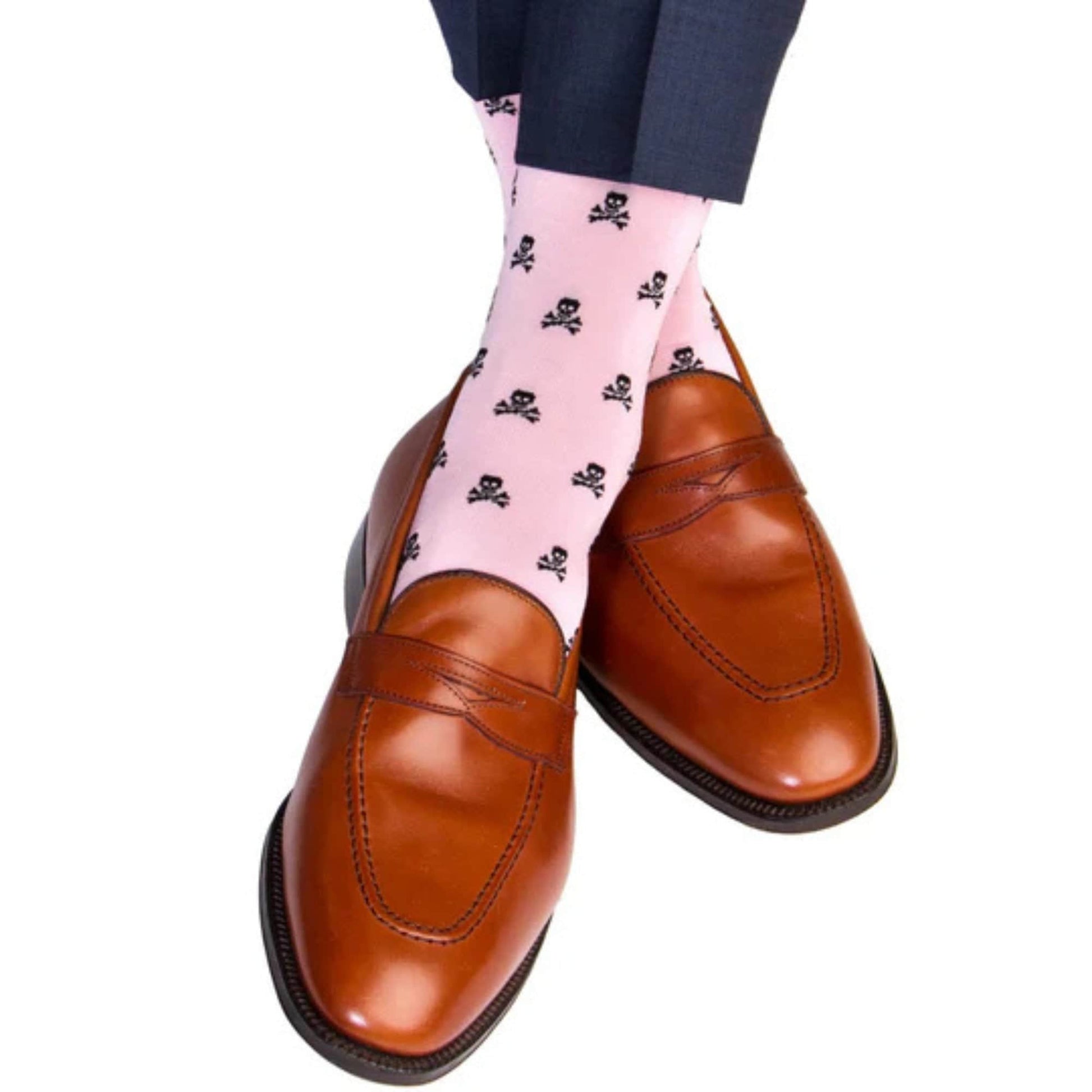 Rodger Skull and Cross Bones Over The Calf Mercerized Cotton Socks - Pink