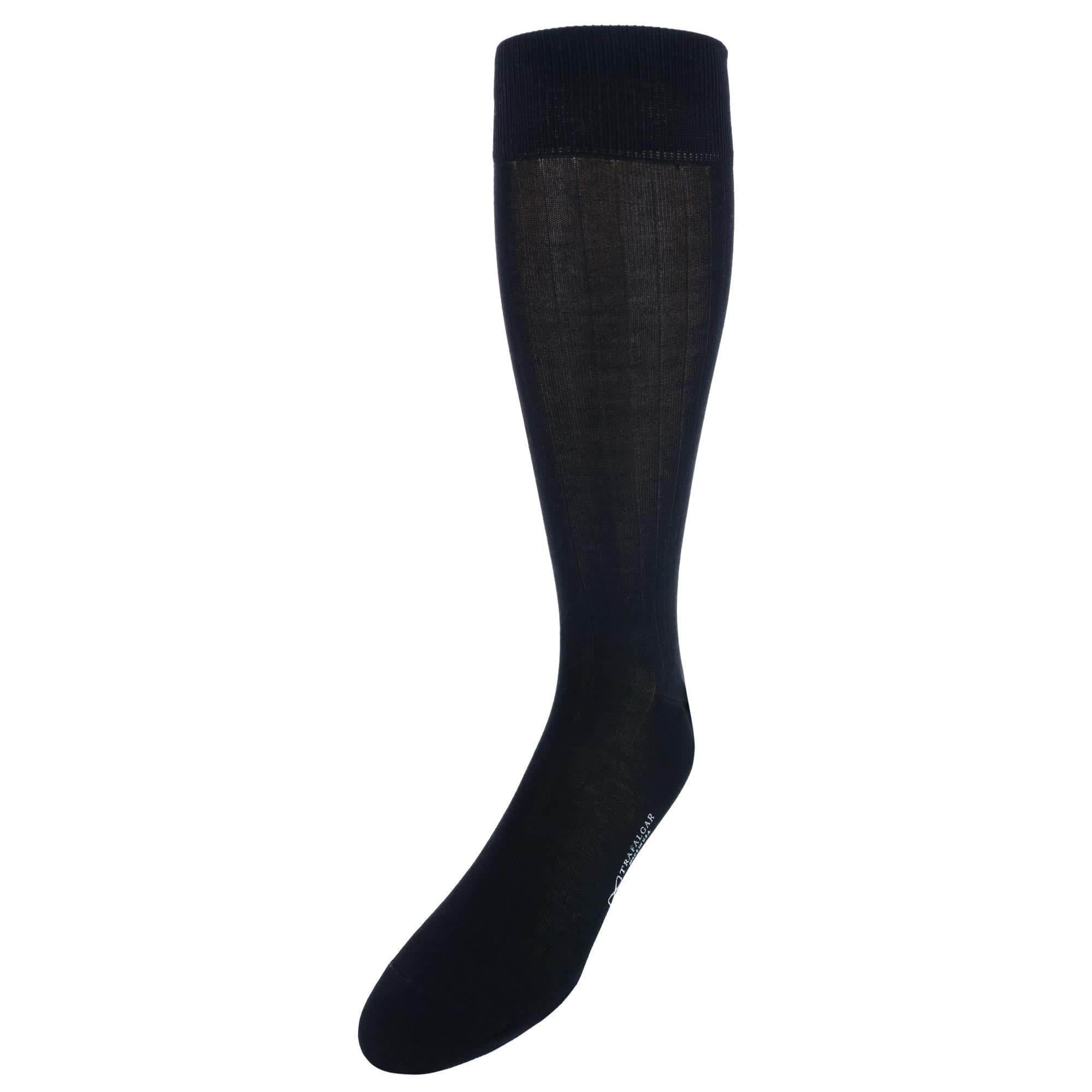 Jasper Mercerized Cotton Ribbed Mid-Calf Solid Color Socks - Black