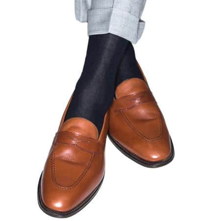 Jasper Mercerized Cotton Ribbed Mid-Calf Solid Color Socks - Black