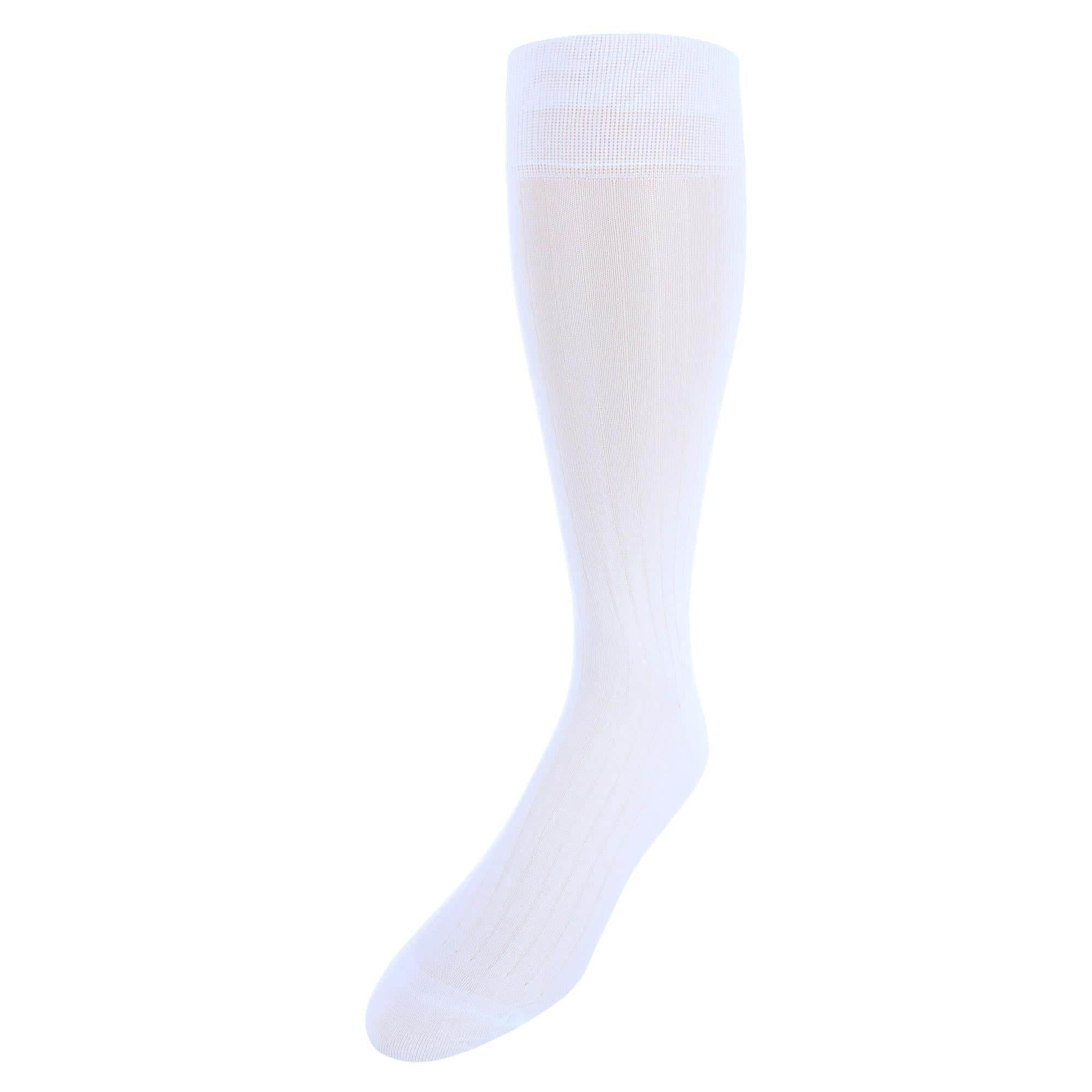 Jasper Mercerized Cotton Ribbed Mid-Calf Solid Color Socks - White