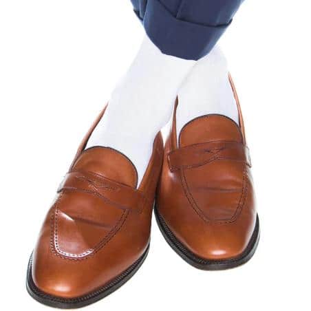 Jasper Mercerized Cotton Ribbed Mid-Calf Solid Color Socks - White