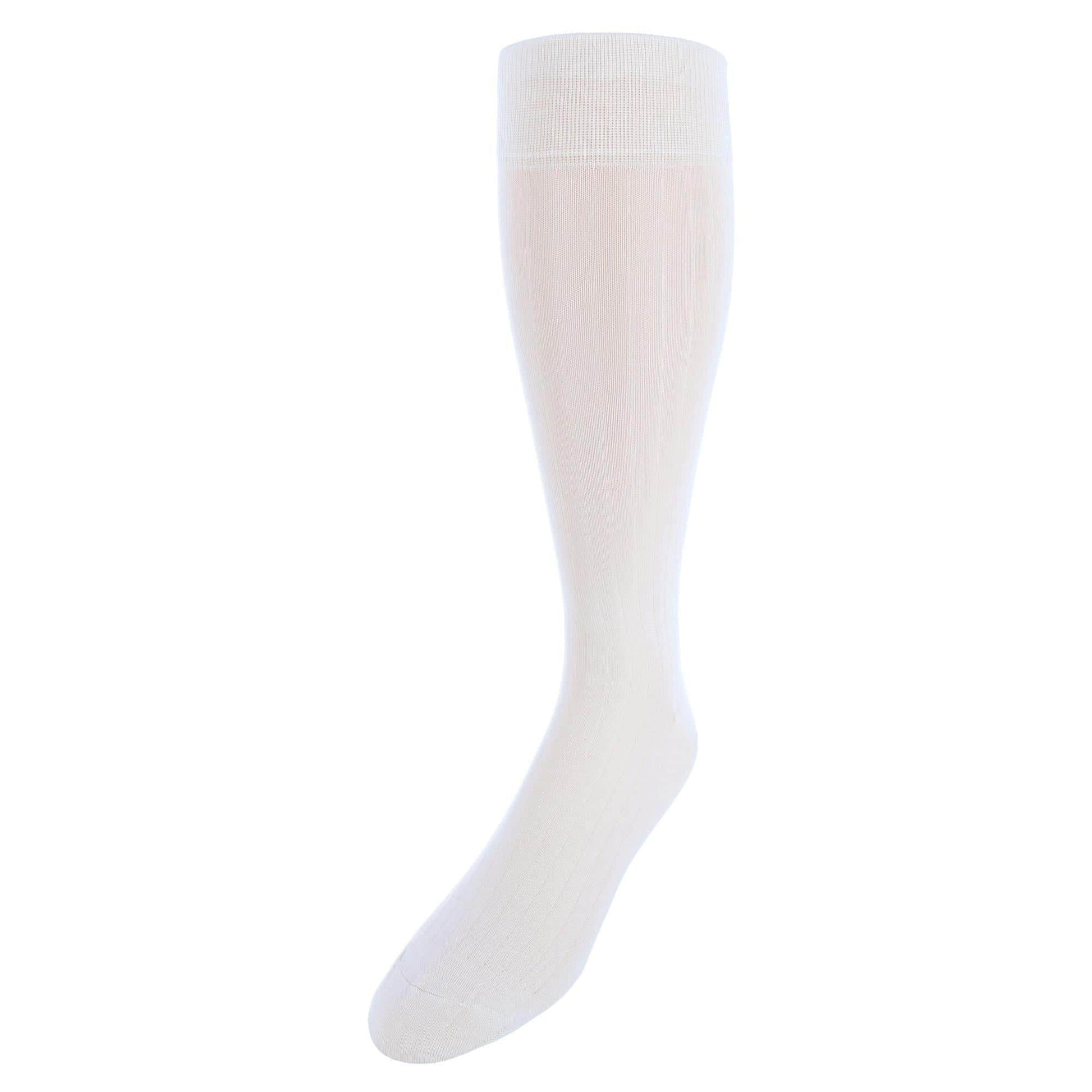 Jasper Mercerized Cotton Ribbed Mid-Calf Solid Color Socks - Cream