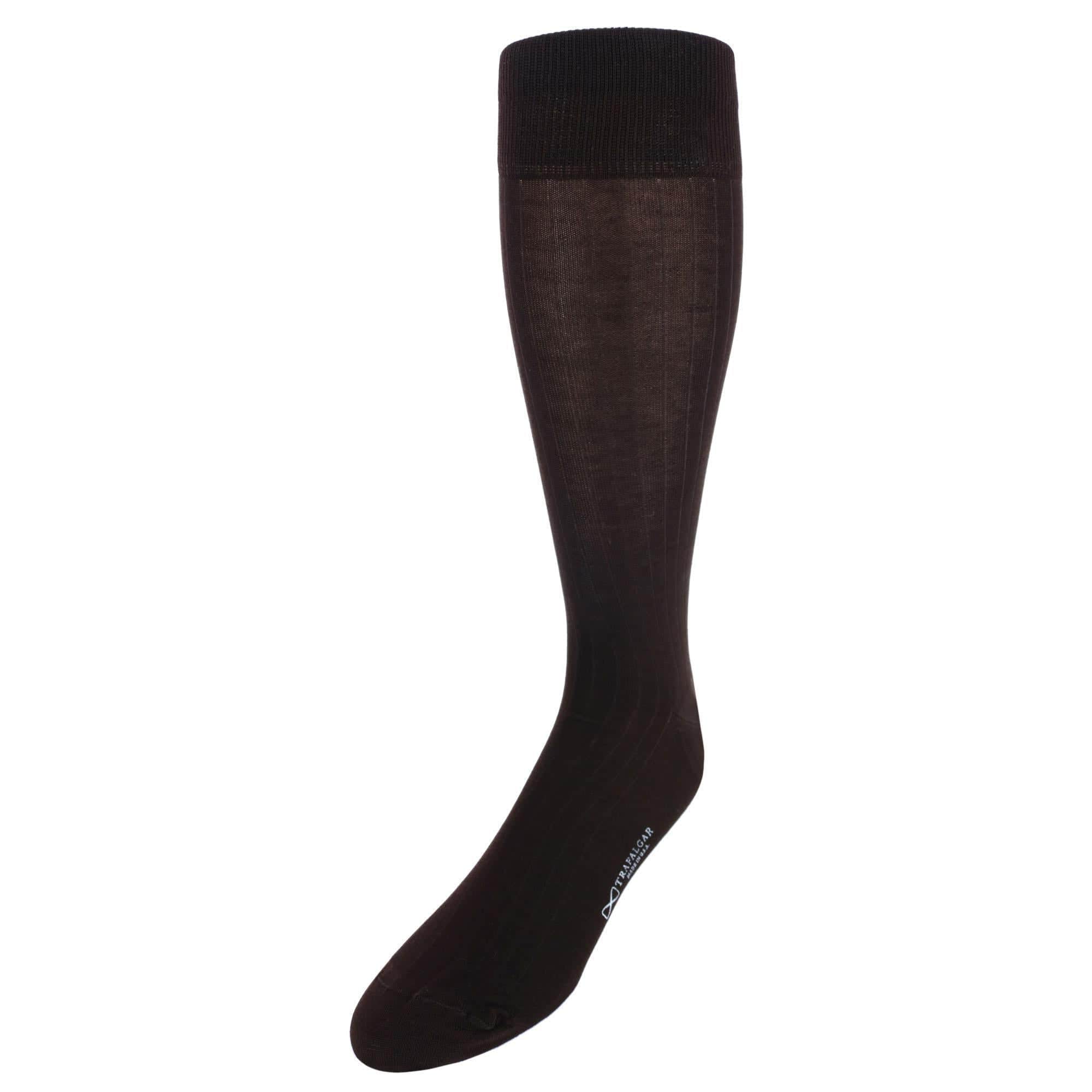 Jasper Mercerized Cotton Ribbed Mid-Calf Solid Color Socks - Coffee Brown