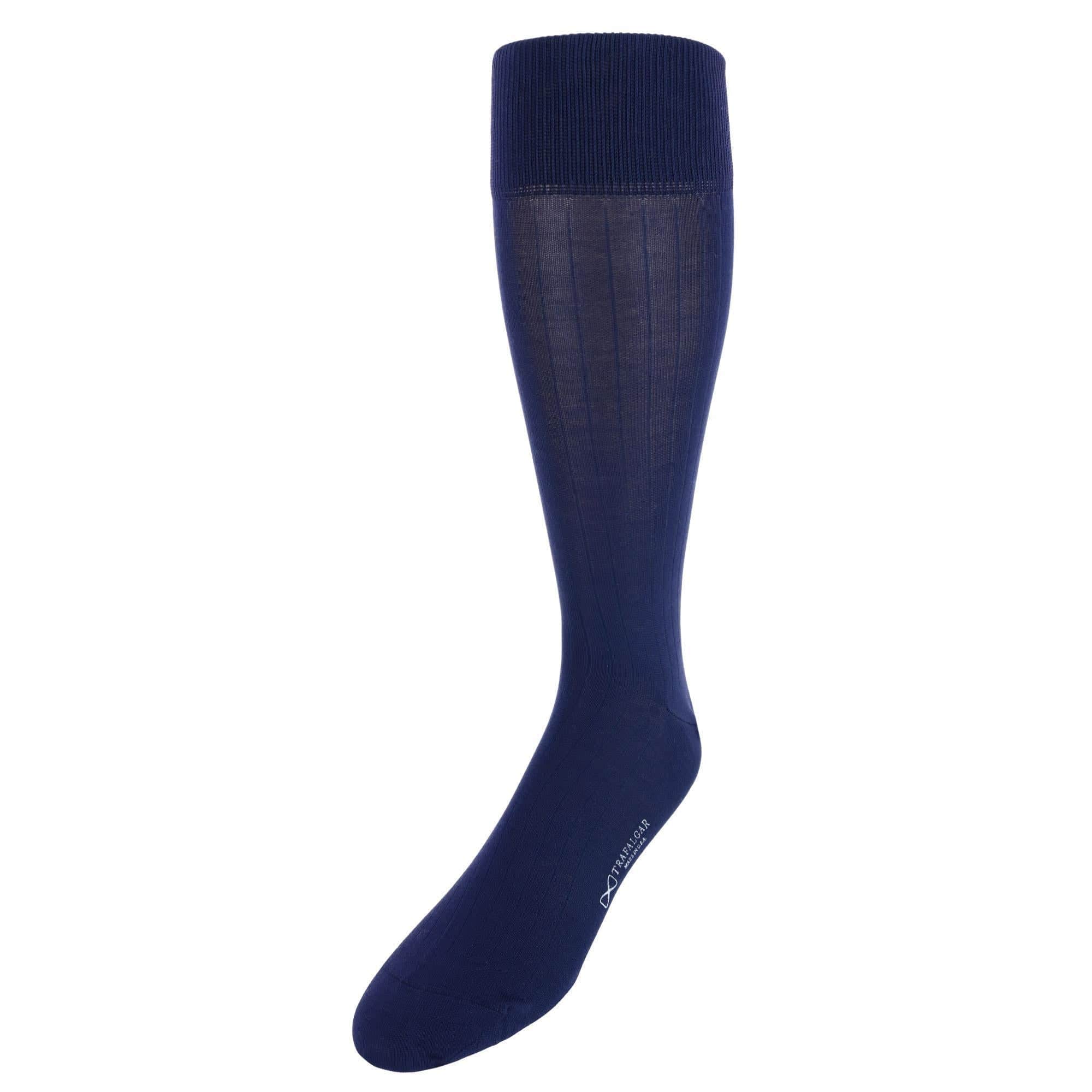 Jasper Mercerized Cotton Ribbed Mid-Calf Solid Color Socks - Classic Navy