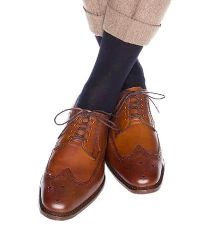 Jasper Mercerized Cotton Ribbed Mid-Calf Solid Color Socks - Classic Navy