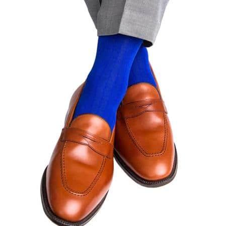 Jasper Mercerized Cotton Ribbed Mid-Calf Solid Color Socks - Clematis Blue