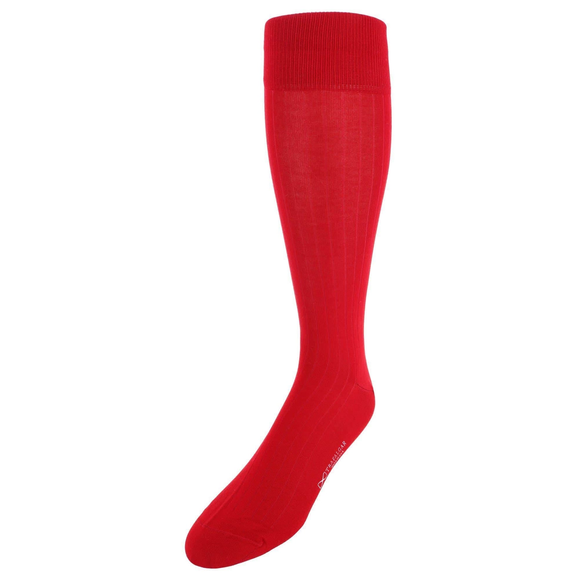 Jasper Mercerized Cotton Ribbed Mid-Calf Solid Color Socks - Red