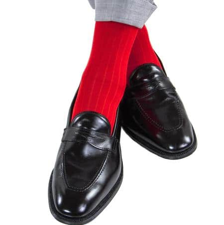 Jasper Mercerized Cotton Ribbed Mid-Calf Solid Color Socks - Red