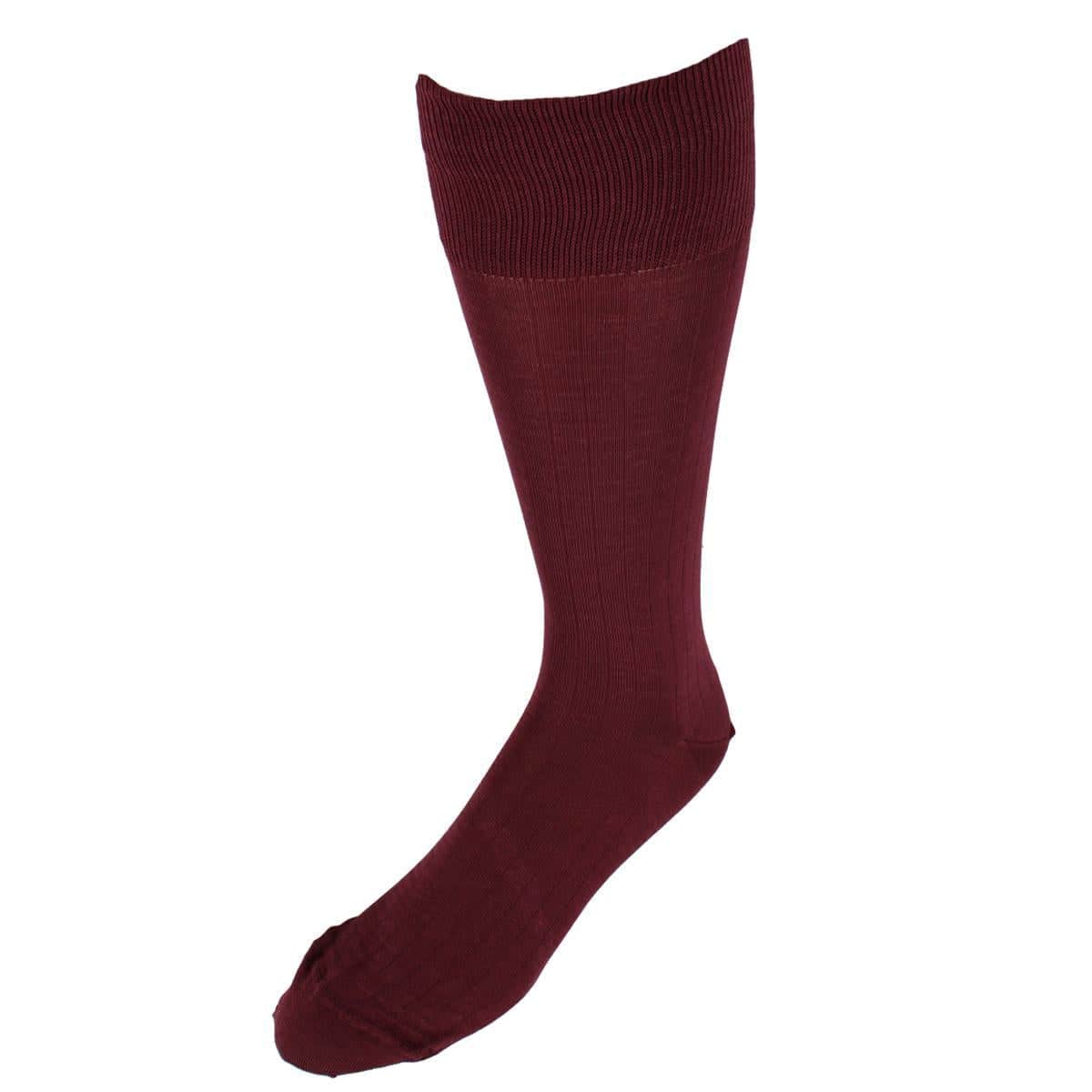 Jasper Mercerized Cotton Ribbed Mid-Calf Solid Color Socks - Burgundy