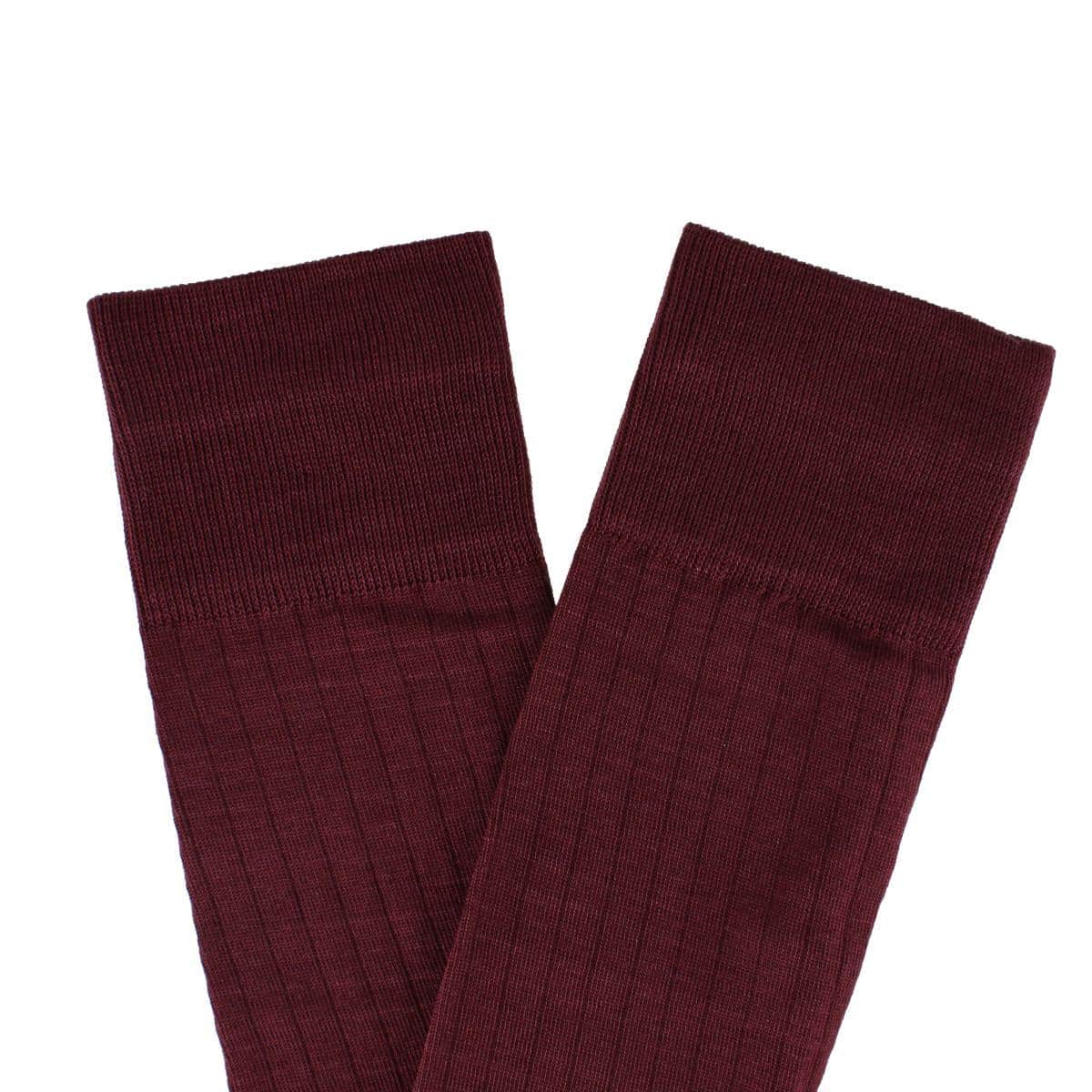 Jasper Mercerized Cotton Ribbed Mid-Calf Solid Color Socks - Burgundy