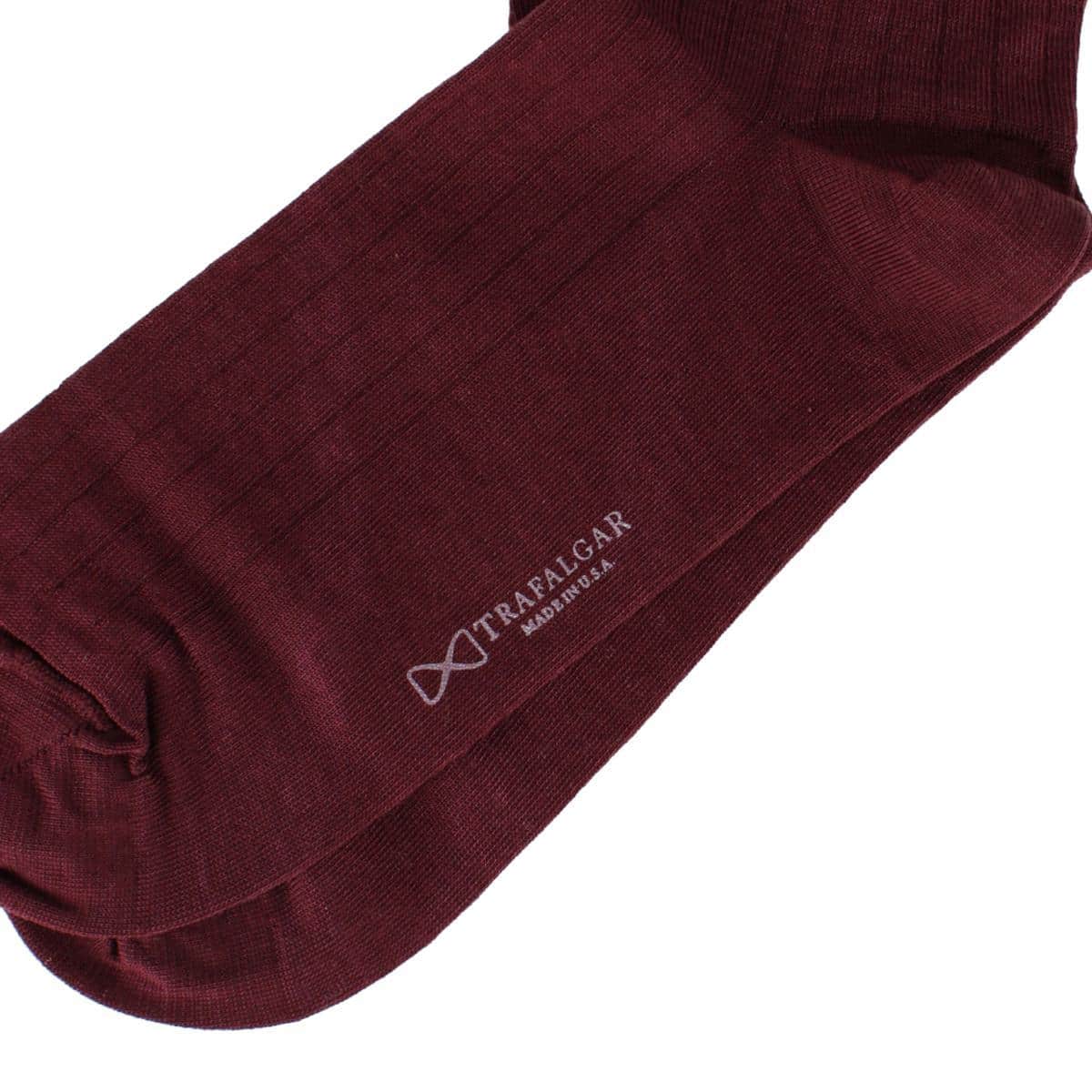 Jasper Mercerized Cotton Ribbed Mid-Calf Solid Color Socks - Burgundy