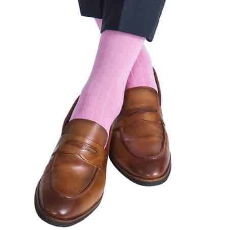 Jasper Mercerized Cotton Ribbed Mid-Calf Solid Color Socks - Pink