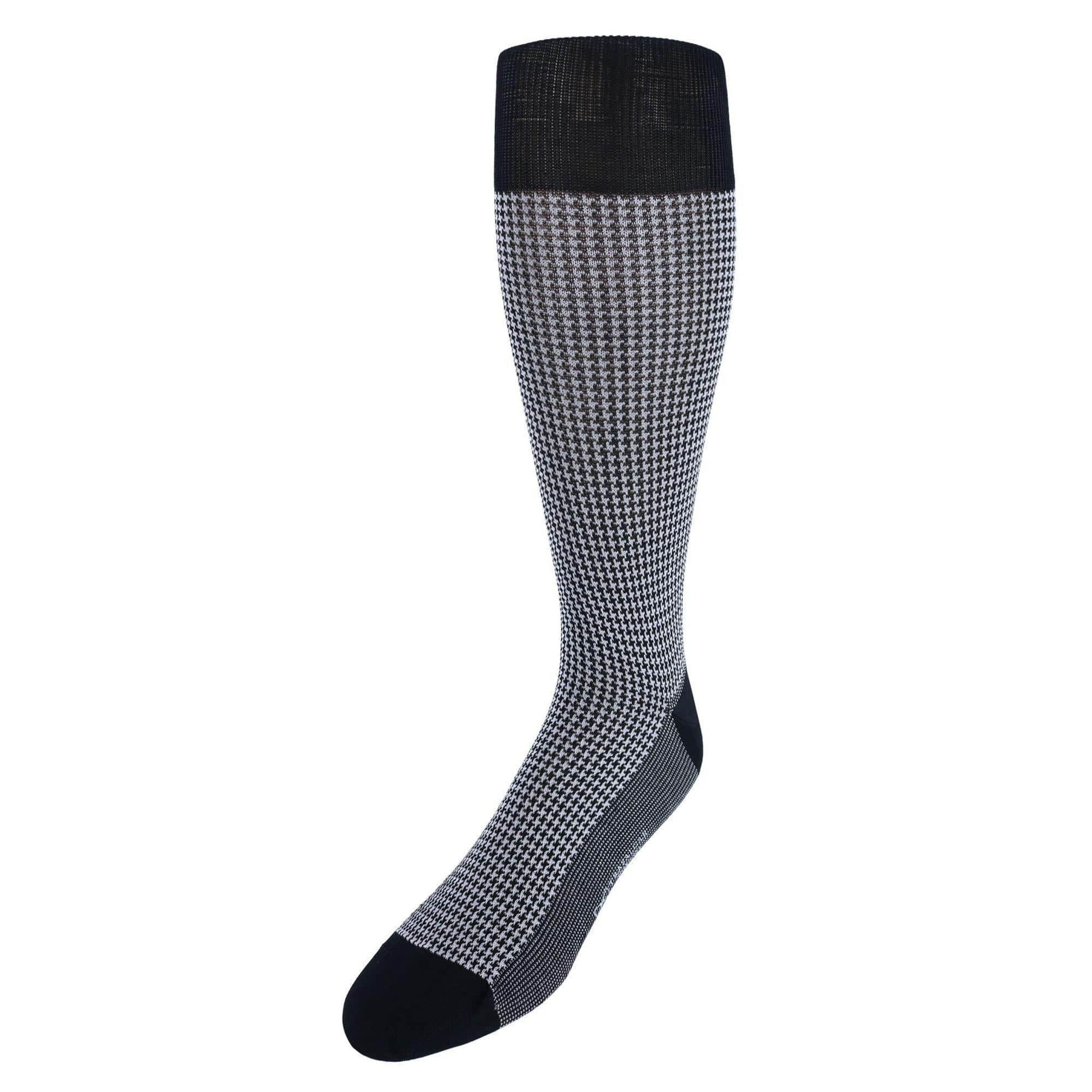 Doyle Houndstooth Design Mercerized Cotton Mid-Calf Socks - Black and Grey