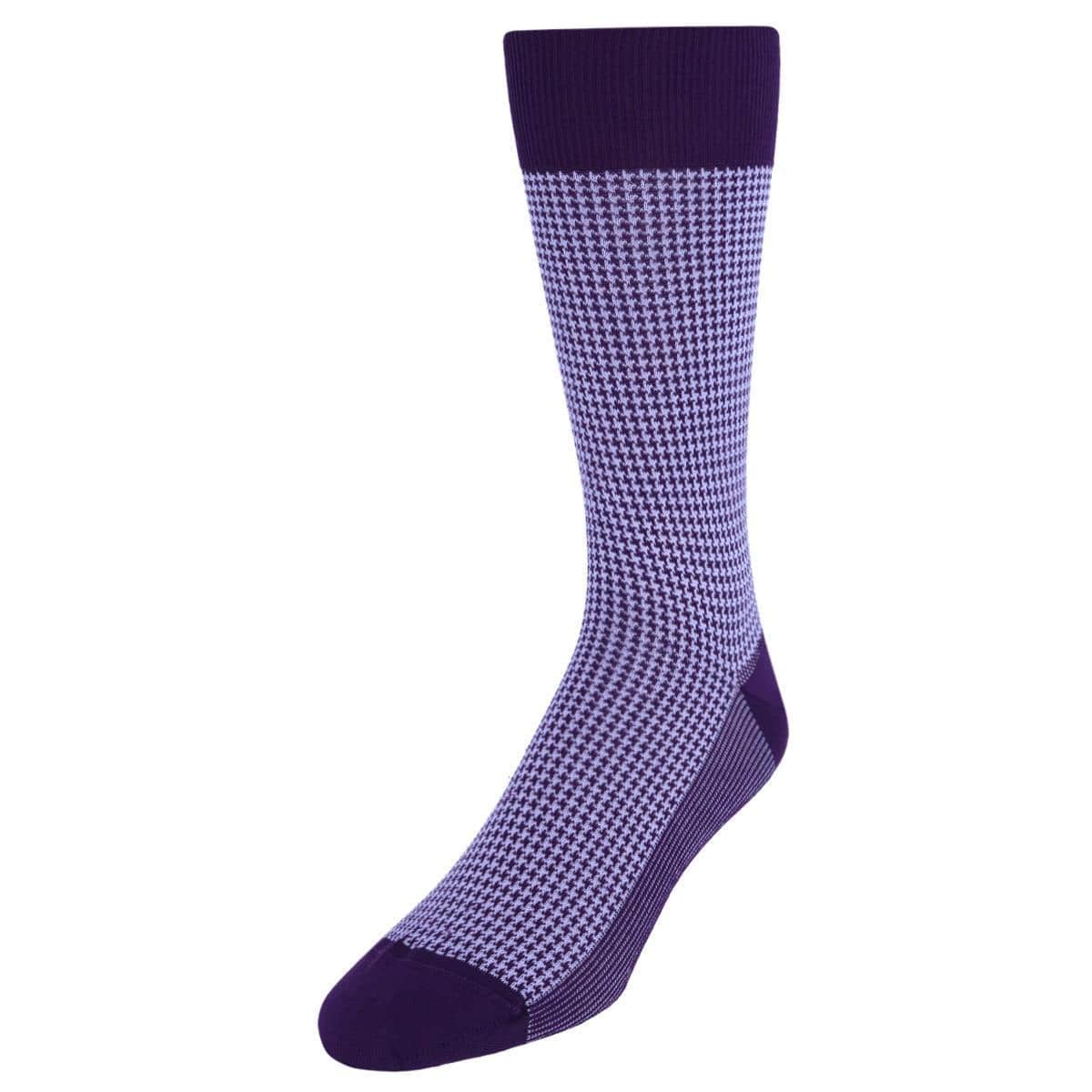 Doyle Houndstooth Design Mercerized Cotton Mid-Calf Socks - Purple and Lavender
