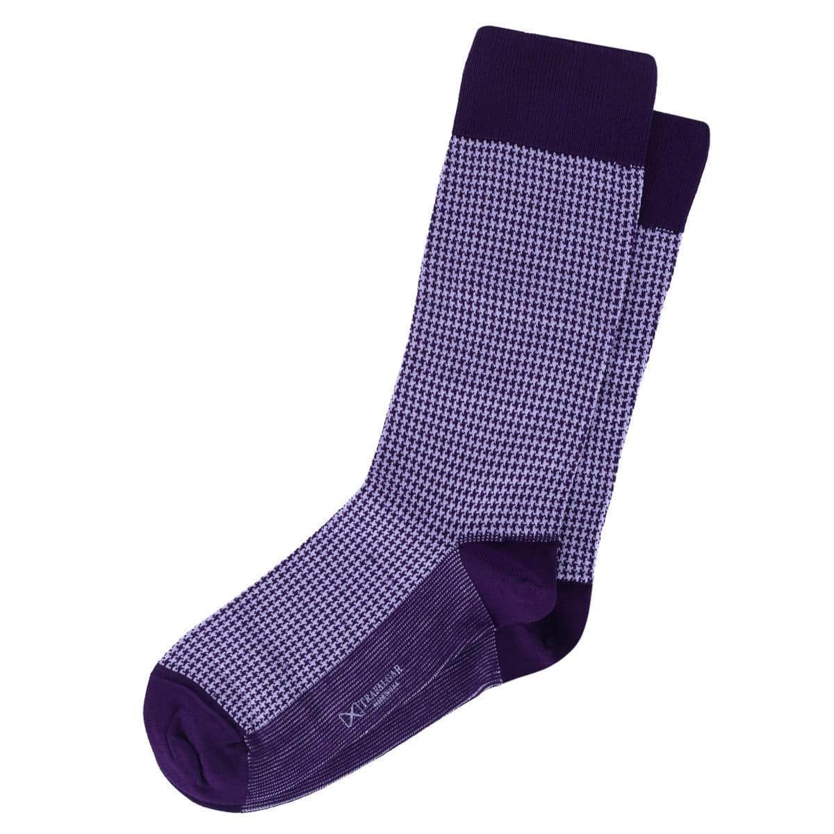Doyle Houndstooth Design Mercerized Cotton Mid-Calf Socks - Purple and Lavender