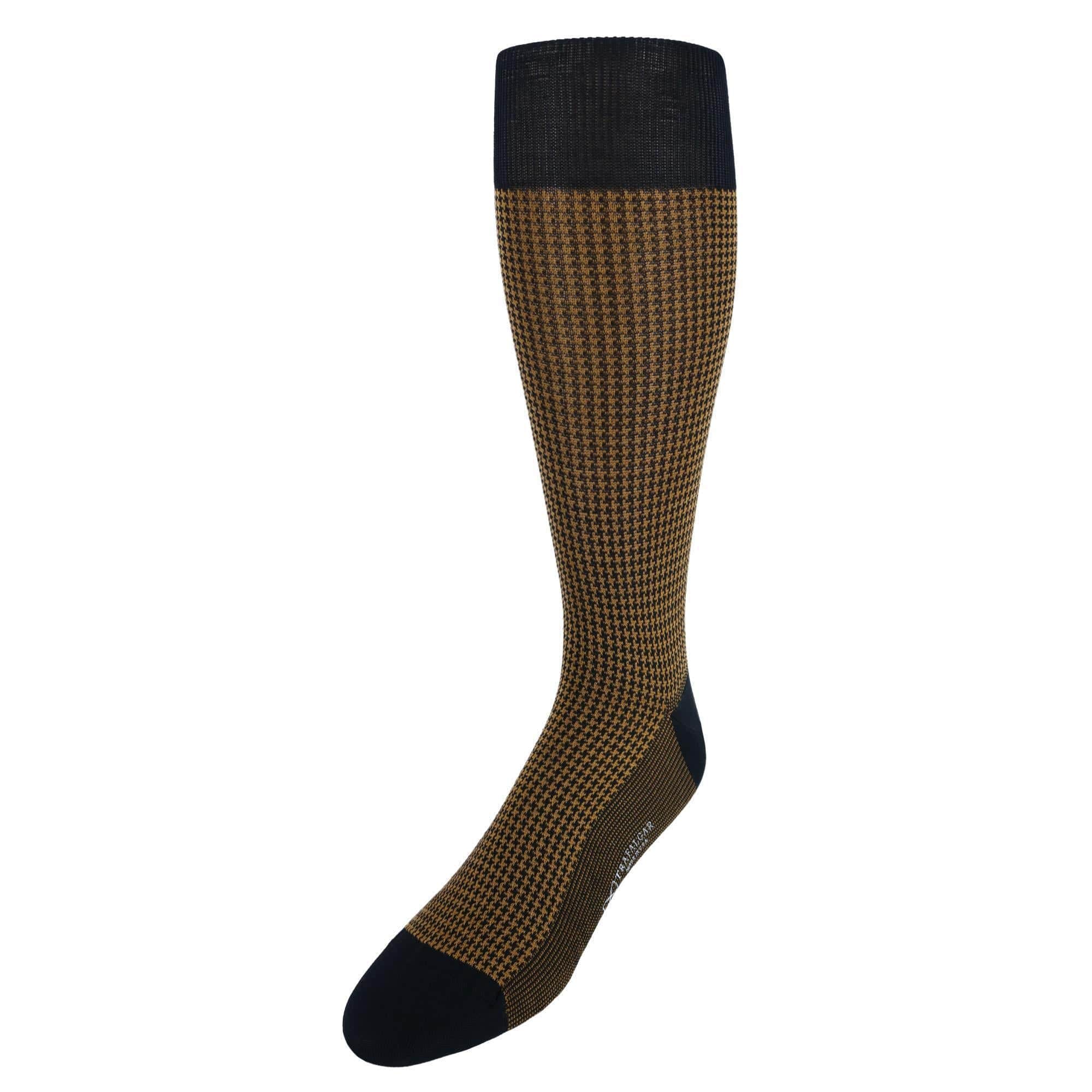 Doyle Houndstooth Design Mercerized Cotton Mid-Calf Socks - Black and Gold