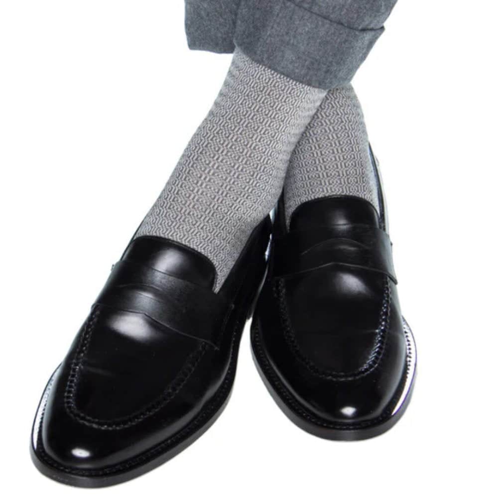 Bernard Chain Link Mercerized Cotton Mid-Calf Socks - Charcoal