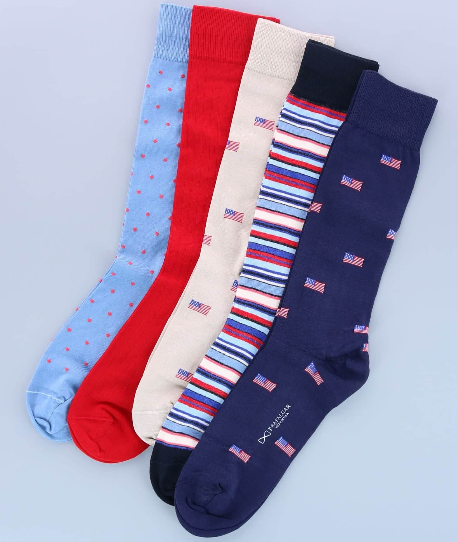 Old Glory American Flag Mercerized Cotton Mid-Calf Socks - Tan