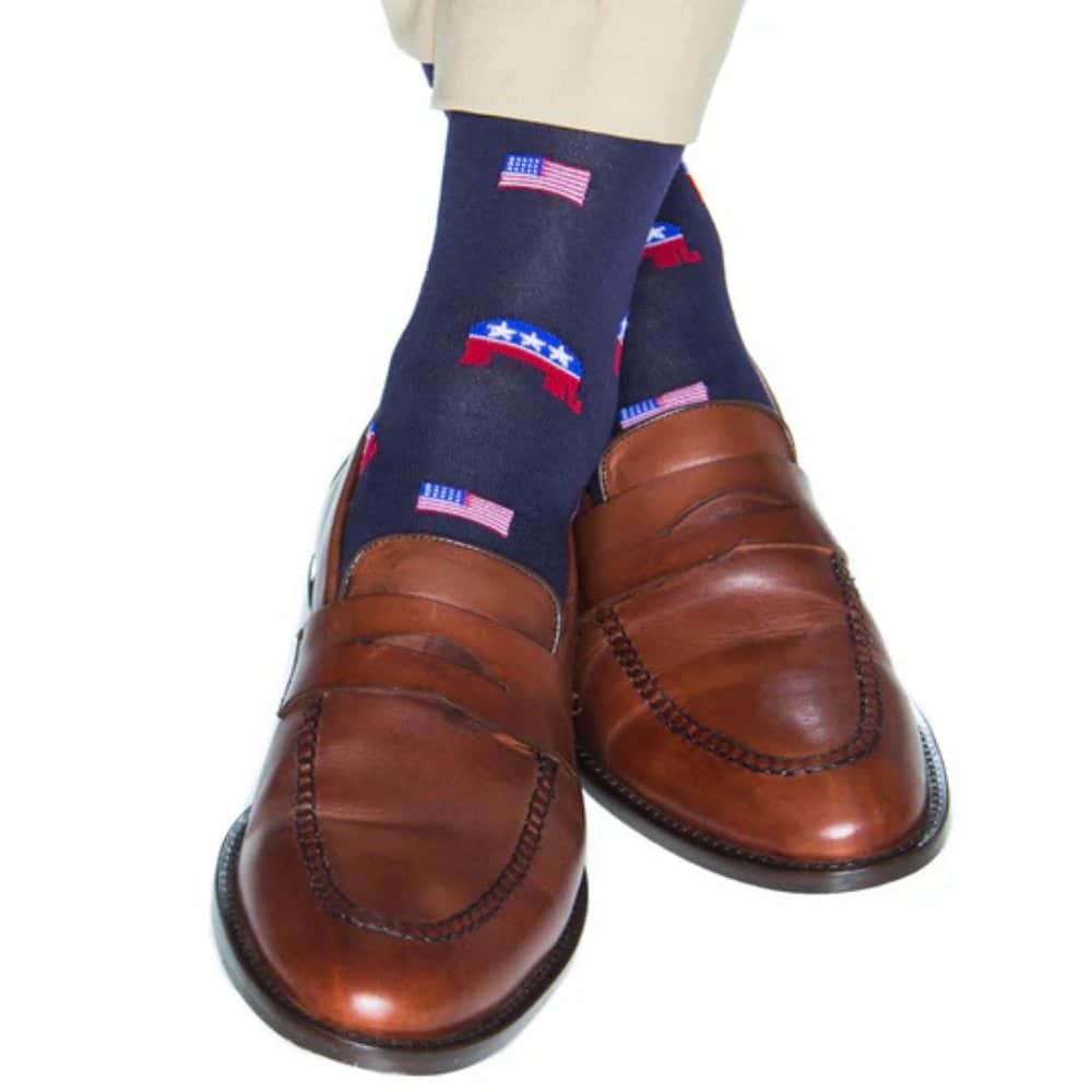Old Glory American Flag Mercerized Cotton Mid-Calf Socks - Navy