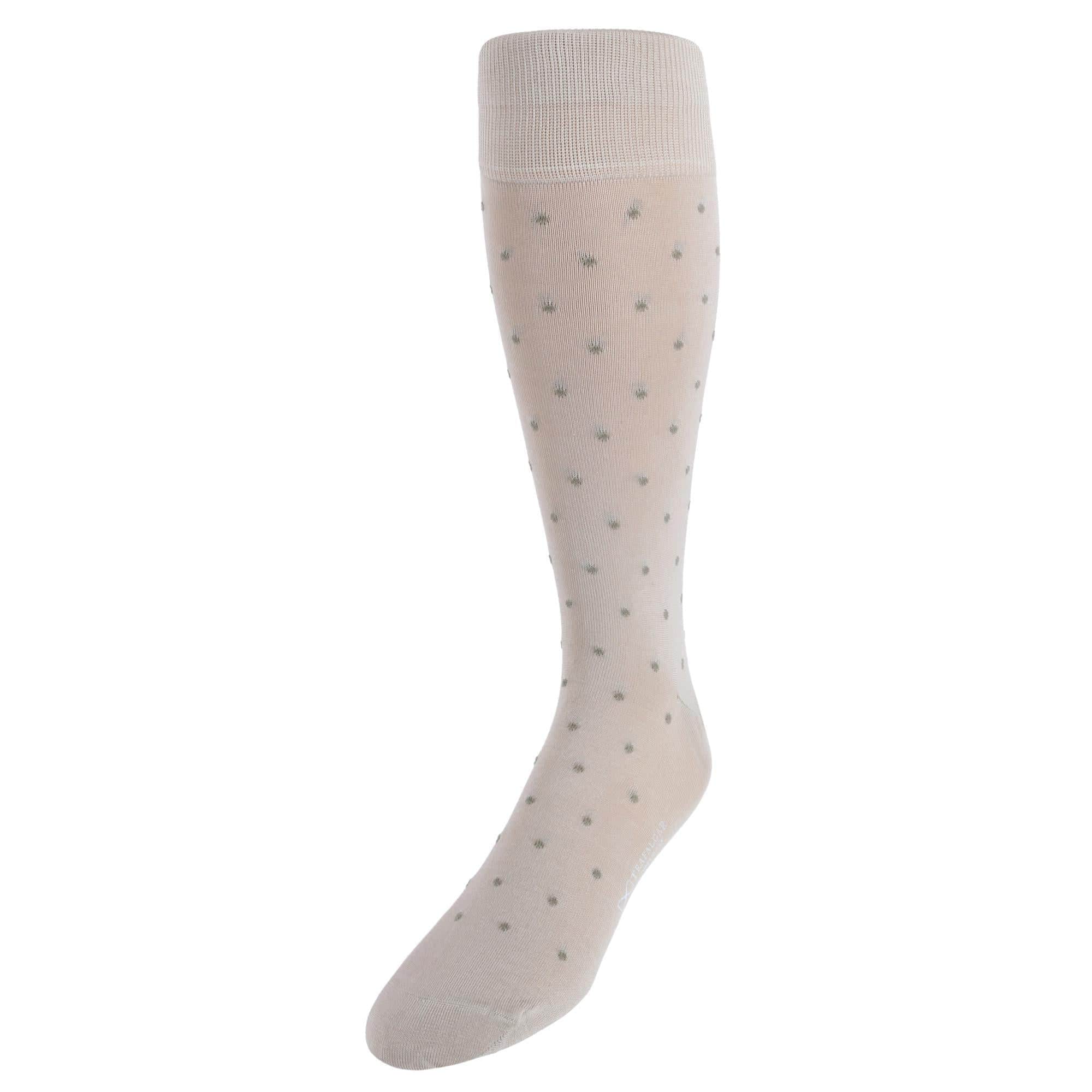 Leo Polka Dot Mercerized Cotton Mid-Calf Socks - Tan with Taupe Dots