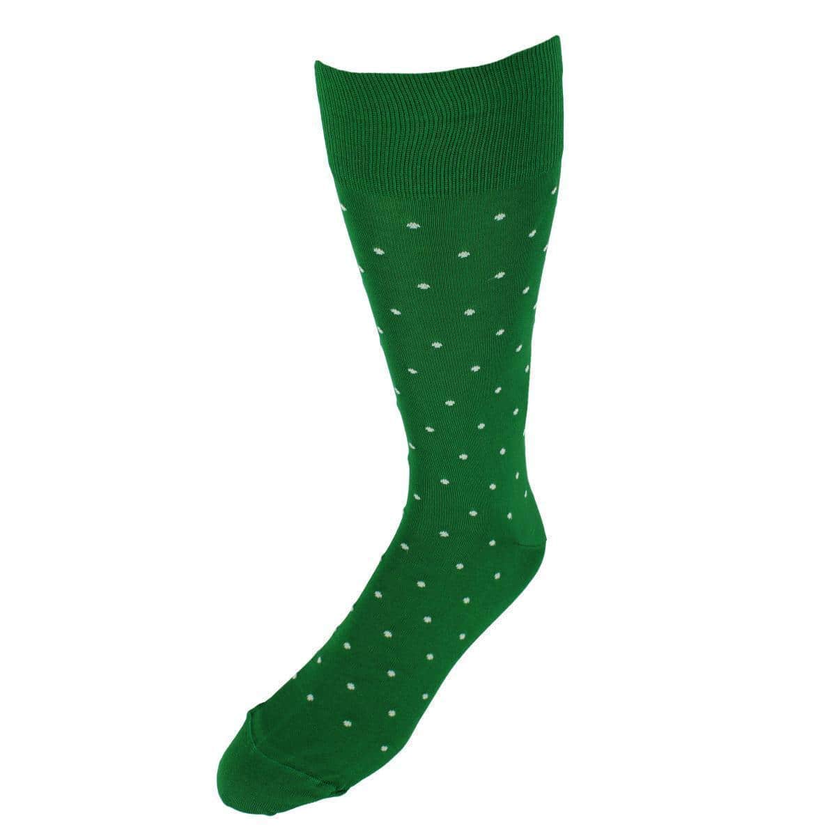 Leo Polka Dot Mercerized Cotton Mid-Calf Socks - Green with White Dots