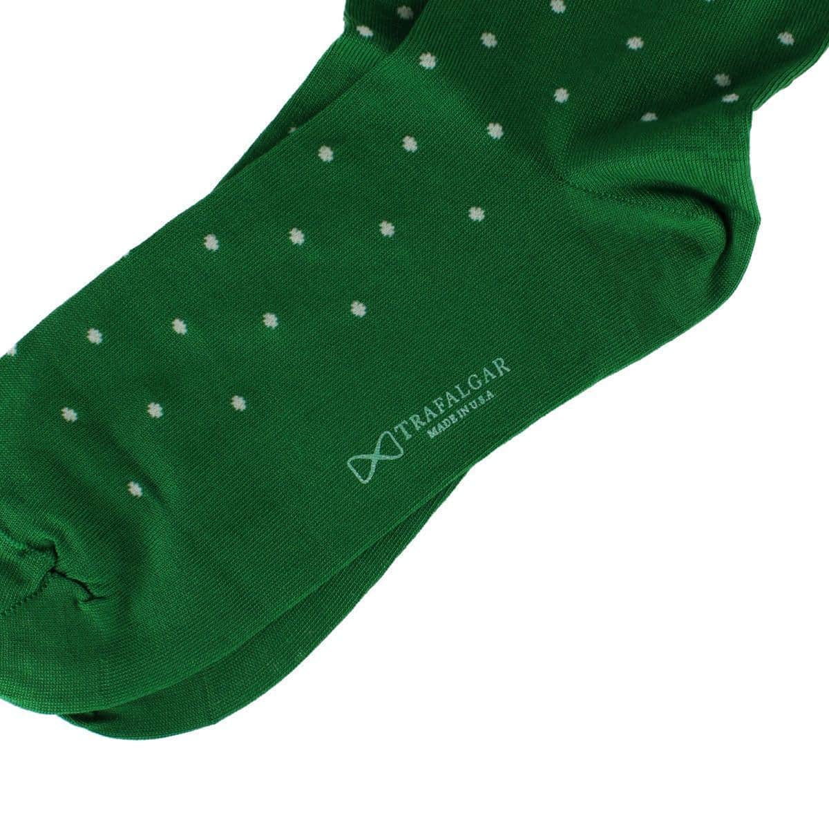 Leo Polka Dot Mercerized Cotton Mid-Calf Socks - Green with White Dots