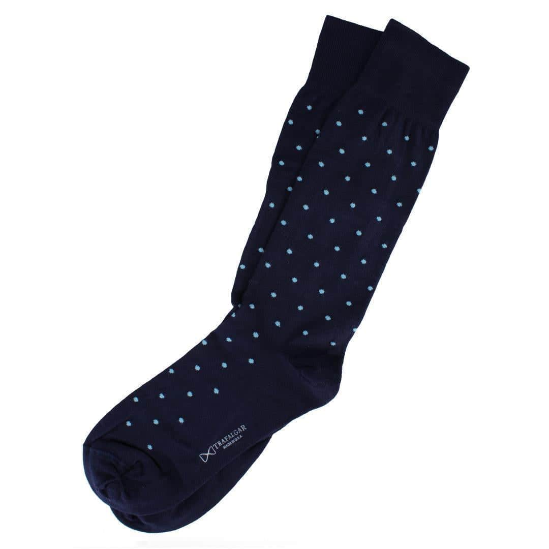 Leo Polka Dot Mercerized Cotton Mid-Calf Socks - Navy with Sky Dots