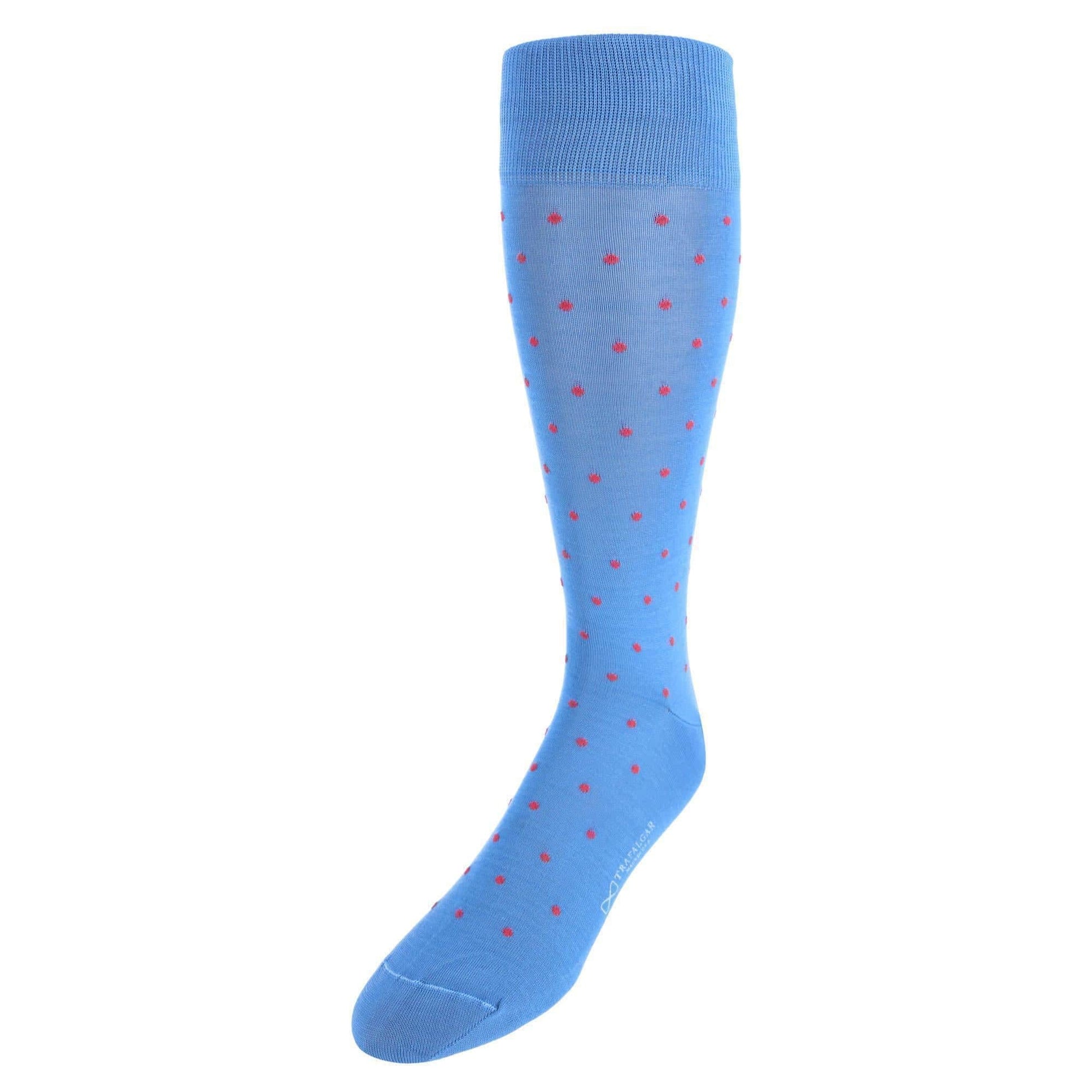 Leo Polka Dot Mercerized Cotton Mid-Calf Socks - Light Blue with Coral Dots