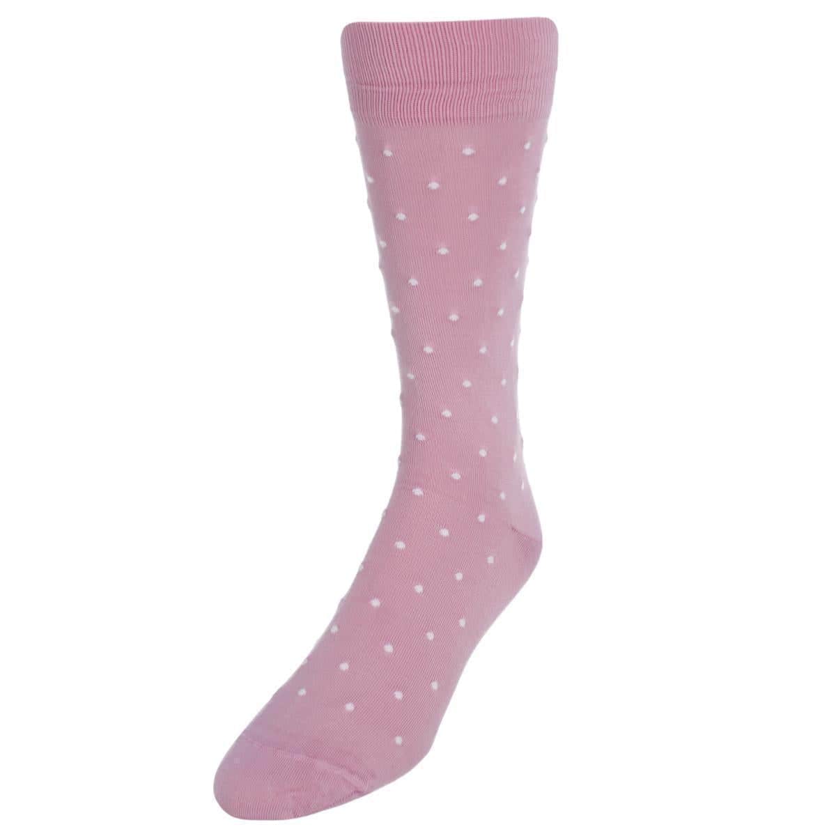 Leo Polka Dot Mercerized Cotton Mid-Calf Socks - Pink with White Dots