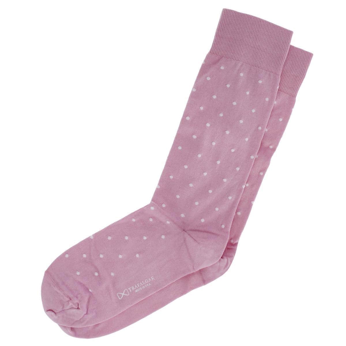 Leo Polka Dot Mercerized Cotton Mid-Calf Socks - Pink with White Dots