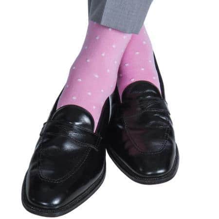 Leo Polka Dot Mercerized Cotton Mid-Calf Socks - Pink with White Dots