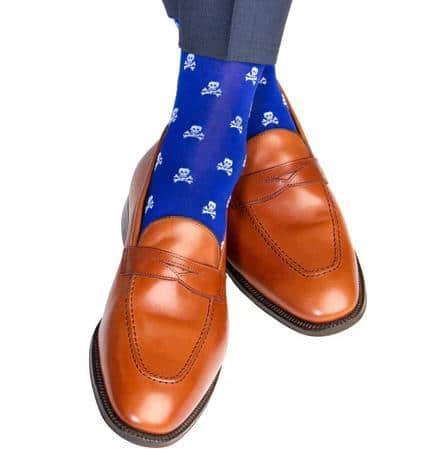 Rodger Skull and Cross Bones Mercerized Cotton Mid-Calf Socks - Royal Blue