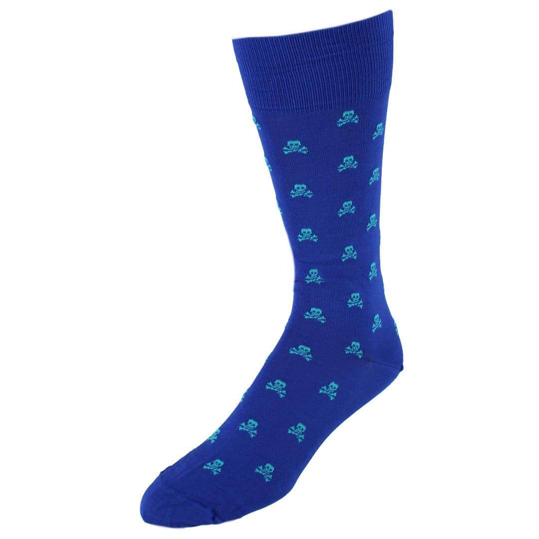 Rodger Skull and Cross Bones Mercerized Cotton Mid-Calf Socks - Royal Blue with Ceramic