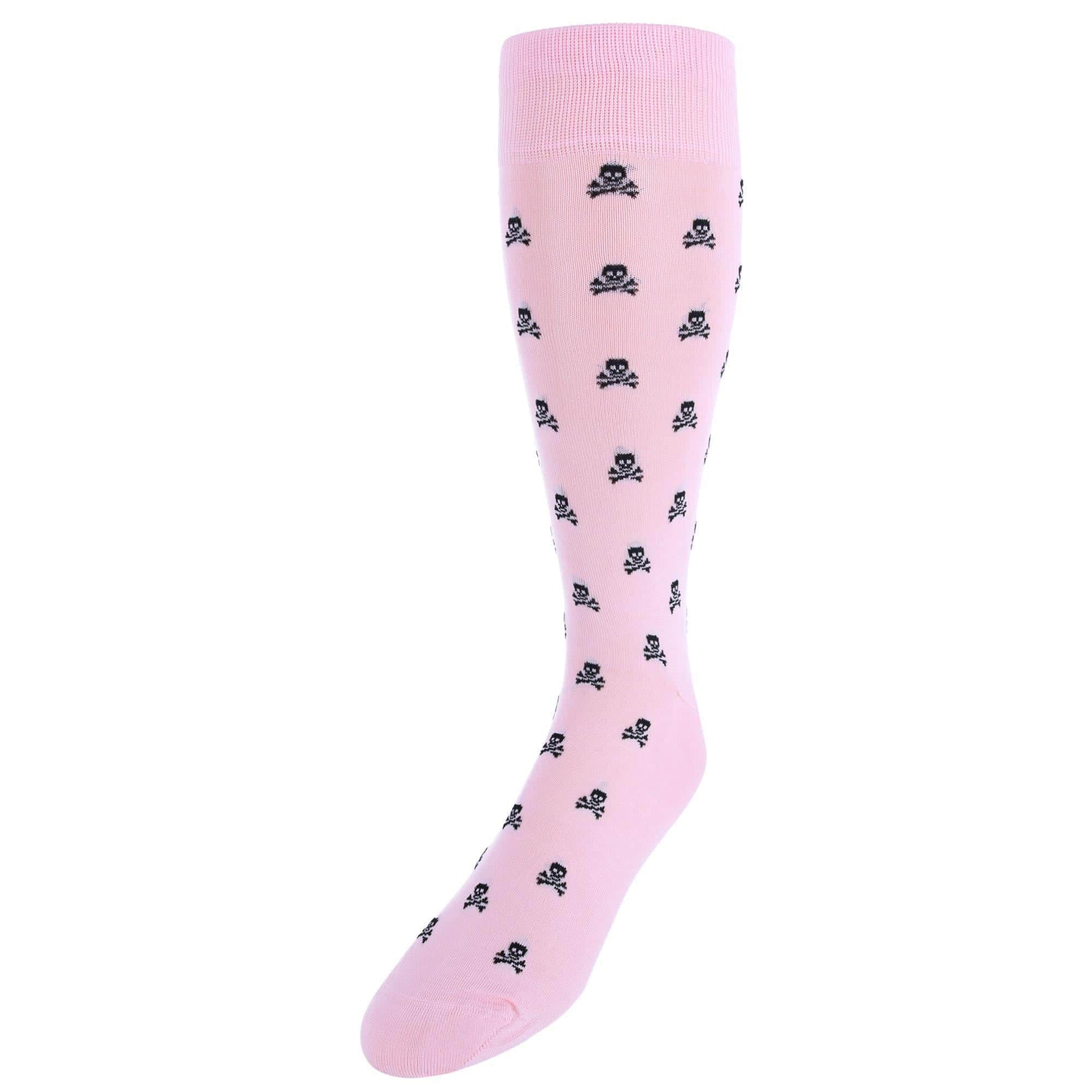 Rodger Skull and Cross Bones Mercerized Cotton Mid-Calf Socks - Pink