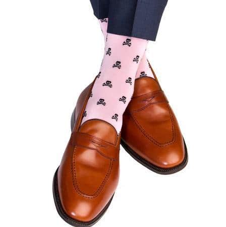 Rodger Skull and Cross Bones Mercerized Cotton Mid-Calf Socks - Pink