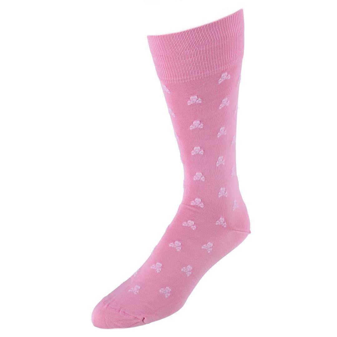 Rodger Skull and Cross Bones Mercerized Cotton Mid-Calf Socks - Pink with Light Pink