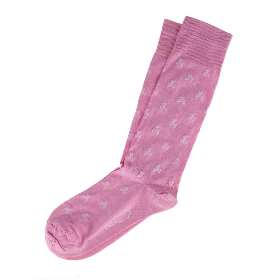 Rodger Skull and Cross Bones Mercerized Cotton Mid-Calf Socks - Pink with Light Pink