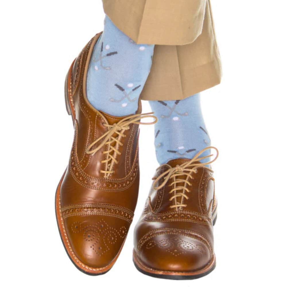 Hole In One Golf Novelty Mercerized Cotton Mid-Calf Socks - Light Blue