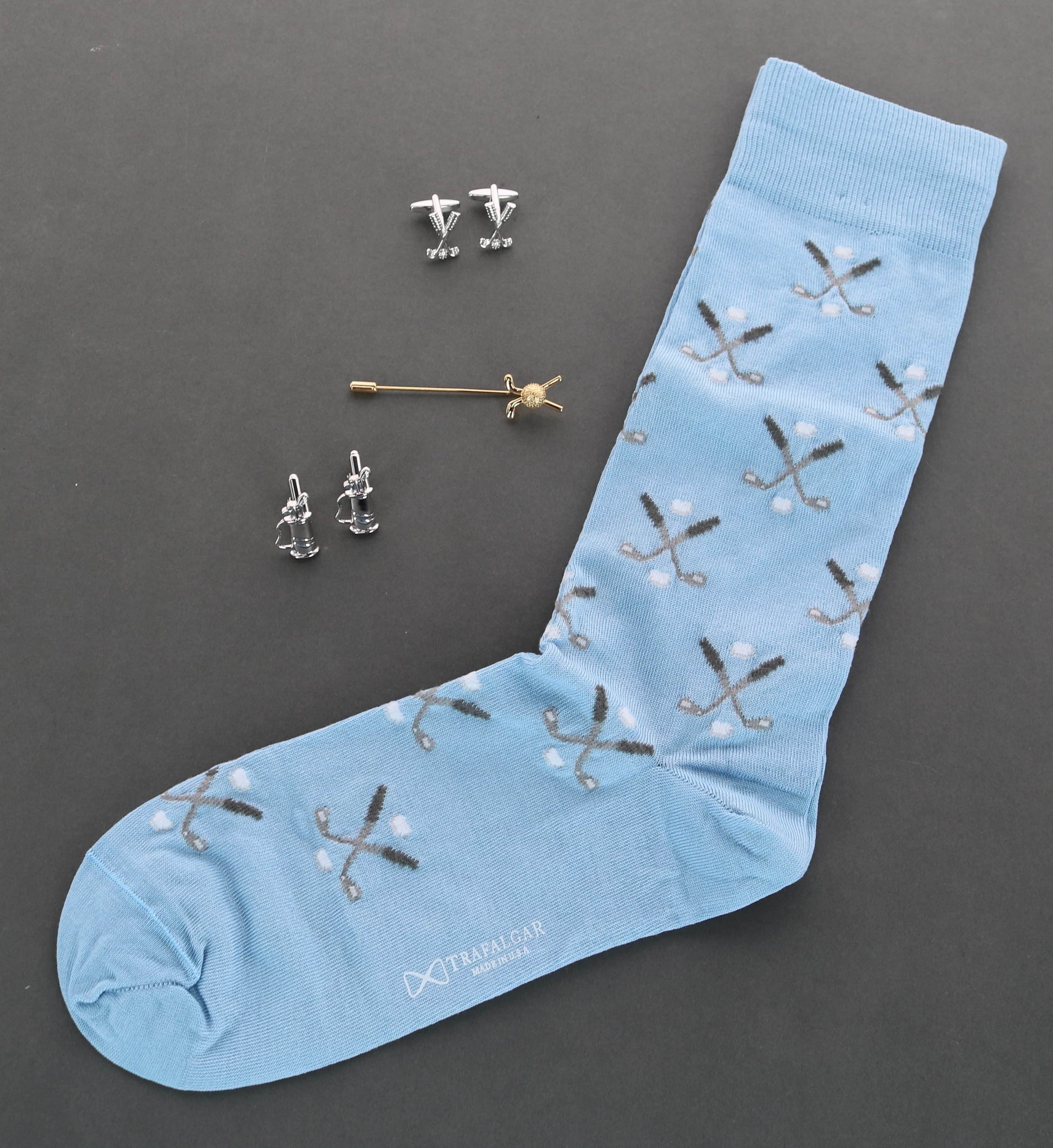 Hole In One Golf Novelty Mercerized Cotton Mid-Calf Socks - Light Blue