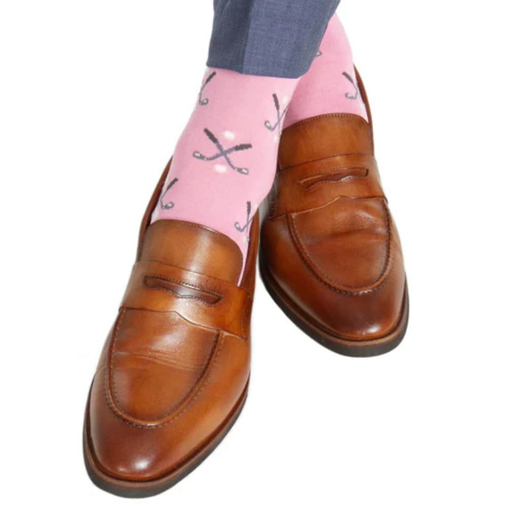 Hole In One Golf Novelty Mercerized Cotton Mid-Calf Socks - Pink