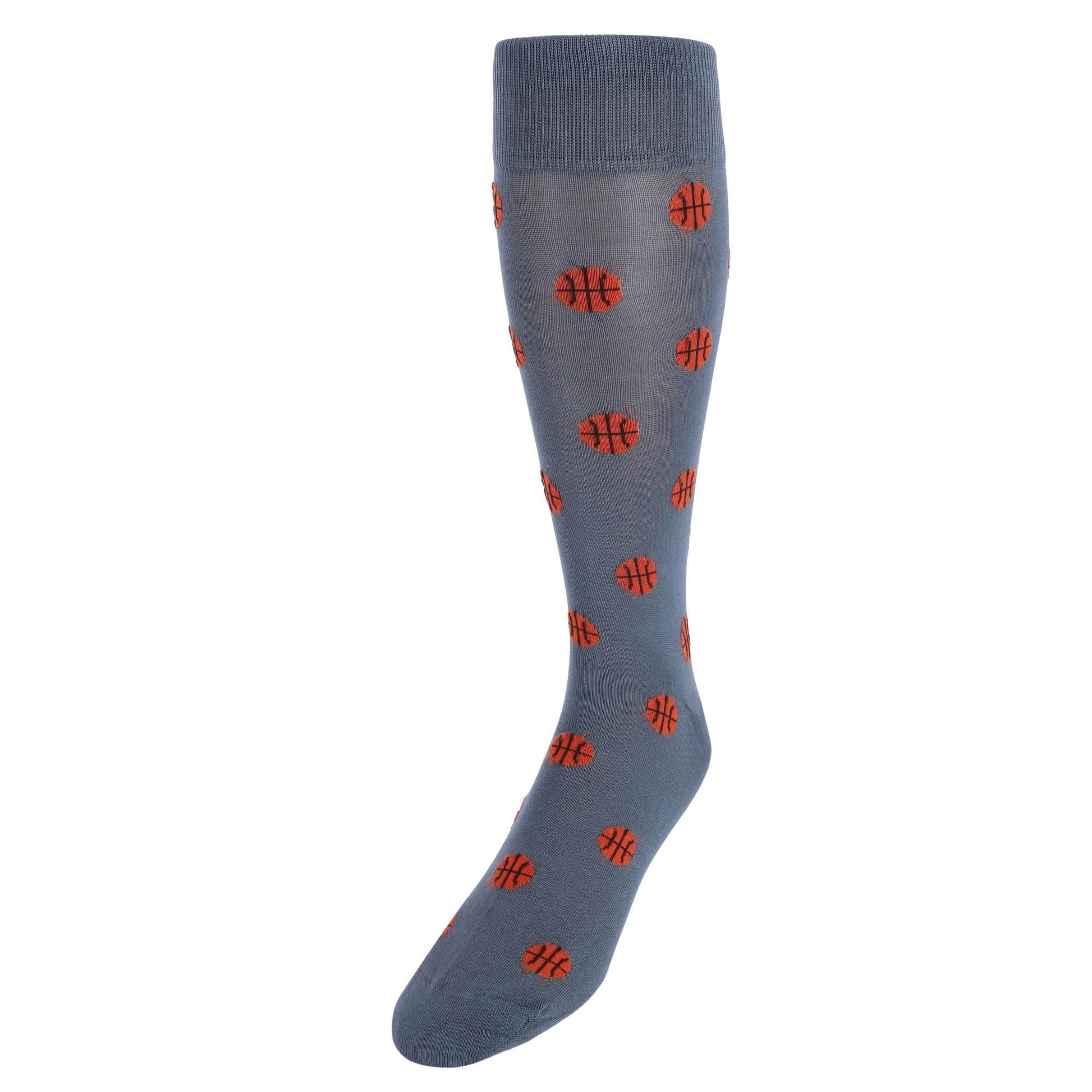 Three Point Shot Basketball Novelty Mercerized Cotton Mid-Calf Socks - Grey