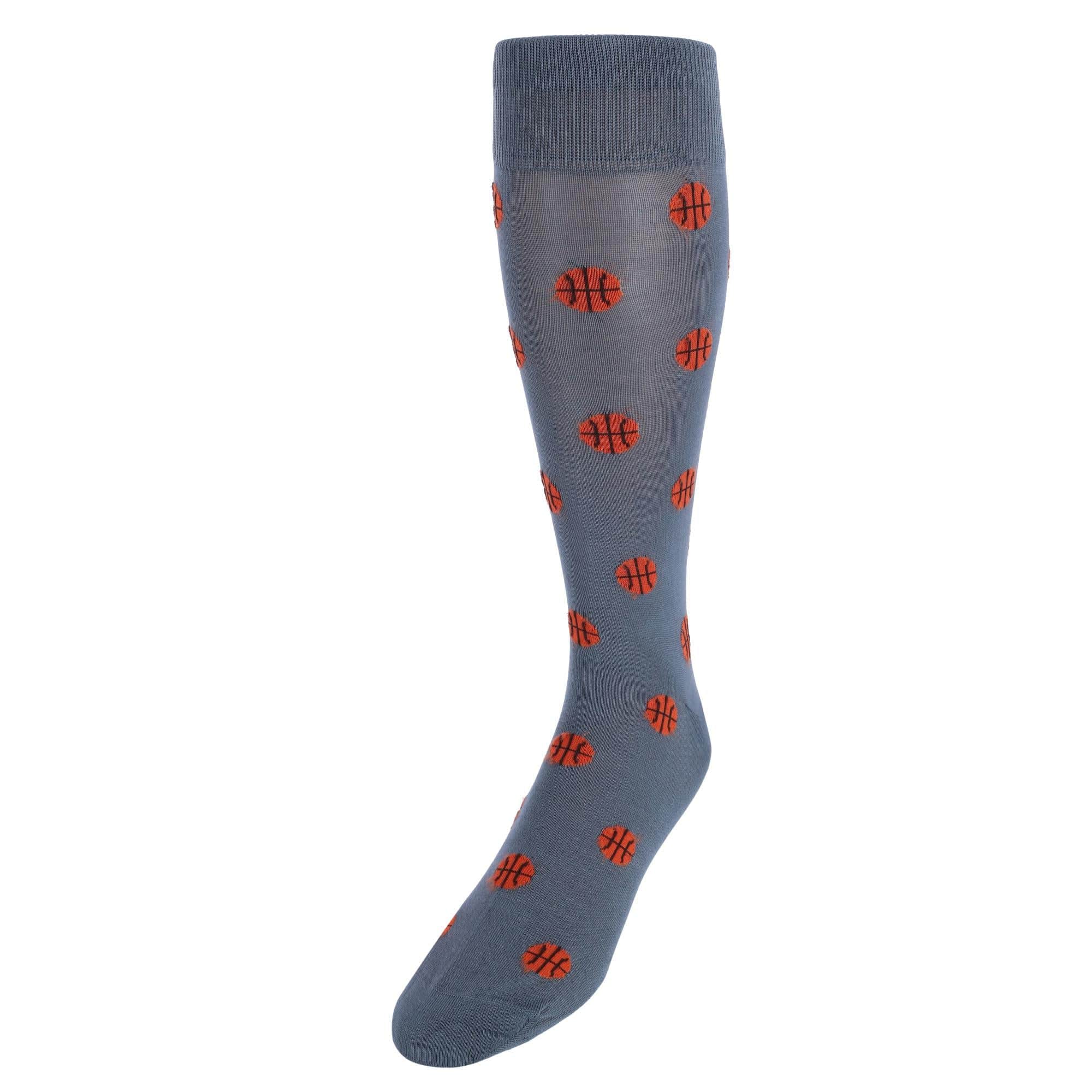 Three Point Shot Basketball Novelty Mercerized Cotton Mid-Calf Socks - Grey