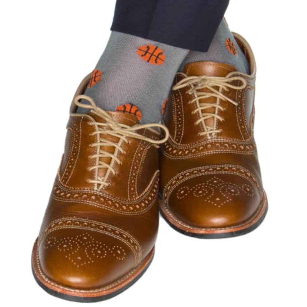 Three Point Shot Basketball Novelty Mercerized Cotton Mid-Calf Socks - Grey